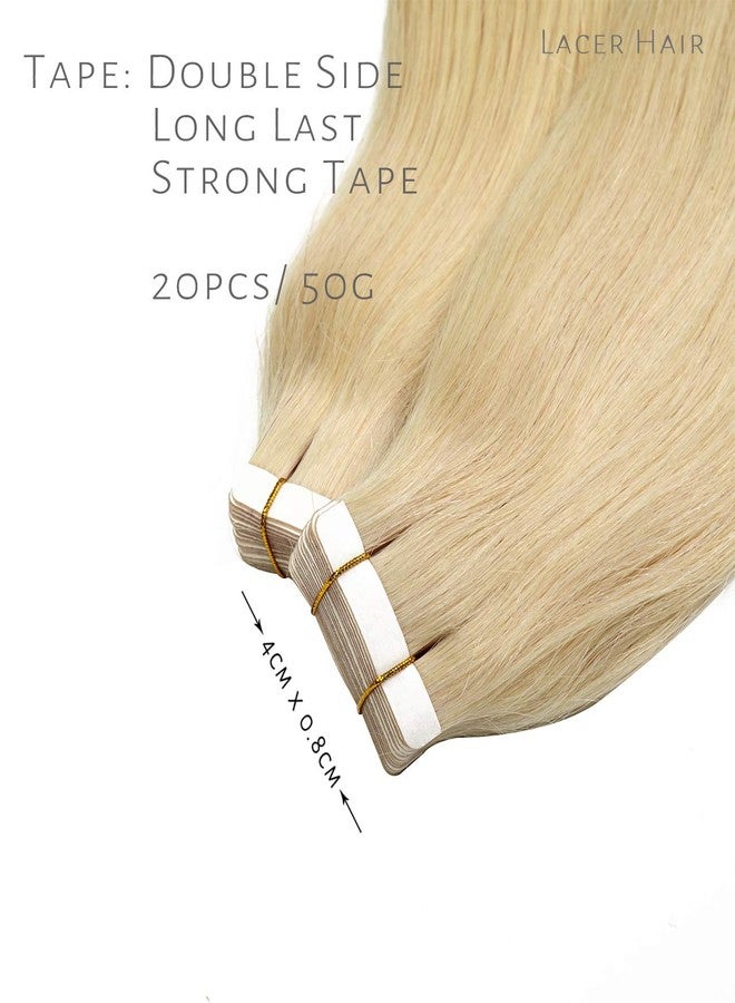 Lacer 22 Inch Hair Extensions Tape in Remy Human Hair Natural Platinum Blonde Color PU Skin Weft Double Side Real Human Hair Tape in Hair Extemsions 50g 20pcs/set - Image 3